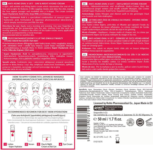 Hada Labo Tokyo Anti-Aging Oval V-Lift Hydro Cream – Face Moisturizer with Super Hyaluronic Acid, Soya Milk, and Ginseng for Firming, Hydrating, and Rejuvenating Effects - Fragrance Free