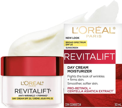 L'Oréal Paris SPF 25 Moisturizer for Face with Pro-Retinol & Centella, Face Cream Fights the Look of Wrinkles, Firms Skin & Targets the Signs of Aging, Revitalift, 50ml