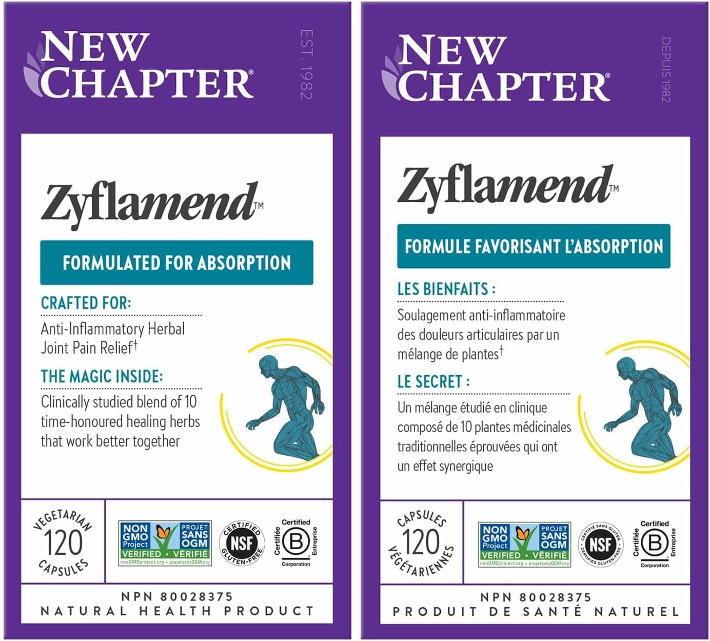 新篇章关节补充剂+草药止痛 - Zyflamend 全身健康炎症反应 - 120 粒