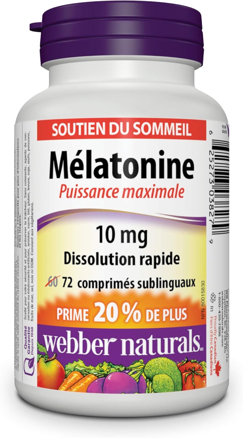 Webber Naturals Melatonin 5 mg Extra Strength Gummy, 90 Gummies, Cherry Pomegranate Flavour & Melatonin 10 mg Maximum Strength, 72 Quick Dissolve Tablets, For Sleep Support, Vegetarian