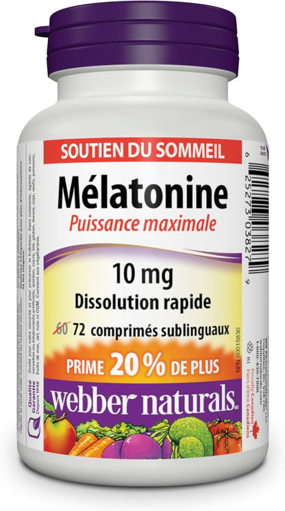 Webber Naturals Melatonin 5 mg Extra Strength Gummy, 90 Gummies, Cherry Pomegranate Flavour & Melatonin 10 mg Maximum Strength, 72 Quick Dissolve Tablets, For Sleep Support, Vegetarian