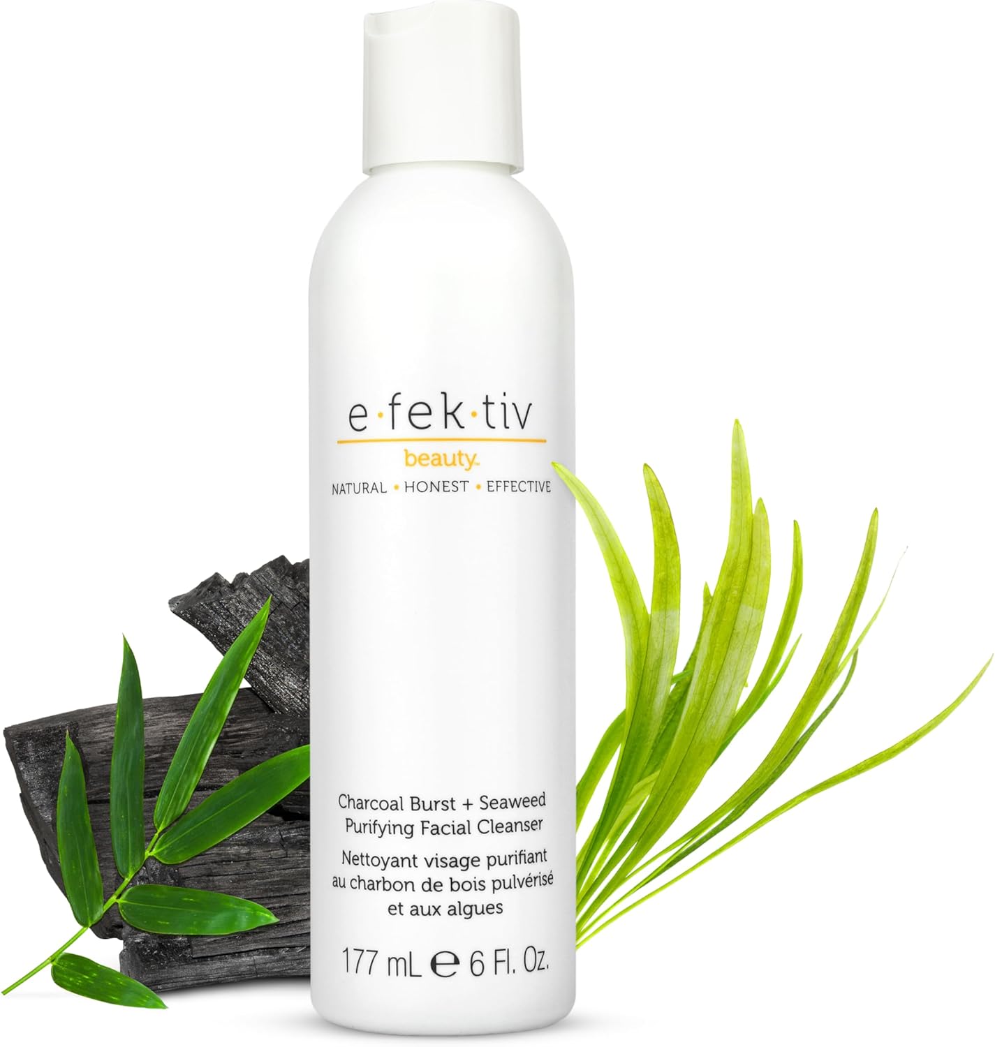 e.fek.tiv beauty Charcoal Burst Plus Seaweed Purifying Facial Cleanser - Gently Cleanses Pores - Clarifying Face Wash - Vegan - Sulfate Free - Clean Formula – Unisex - 6 oz