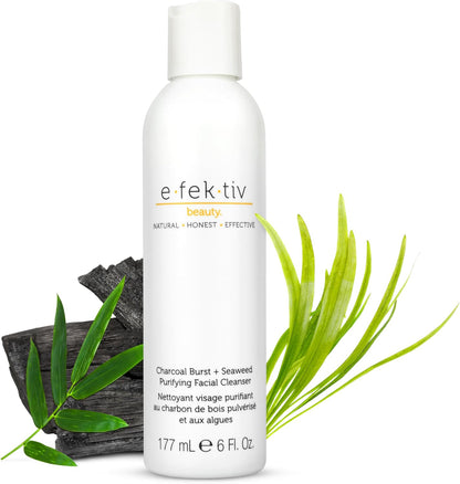 e.fek.tiv beauty Charcoal Burst Plus Seaweed Purifying Facial Cleanser - Gently Cleanses Pores - Clarifying Face Wash - Vegan - Sulfate Free - Clean Formula – Unisex - 6 oz