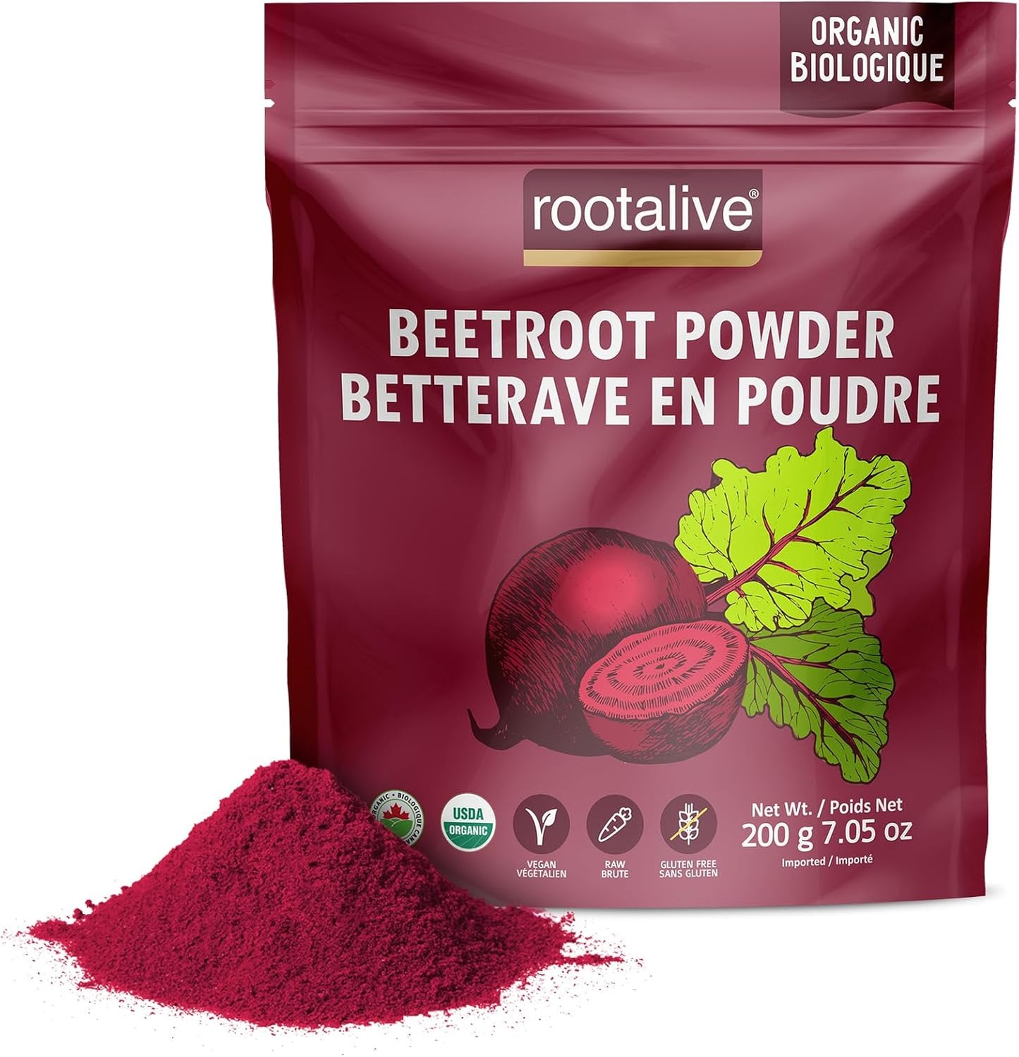Rootalive Organic Beetroot Powder 200g, Raw and Vegan Superfood Beet Powder for Smoothies, Juice, Sauces, Baked goods and More