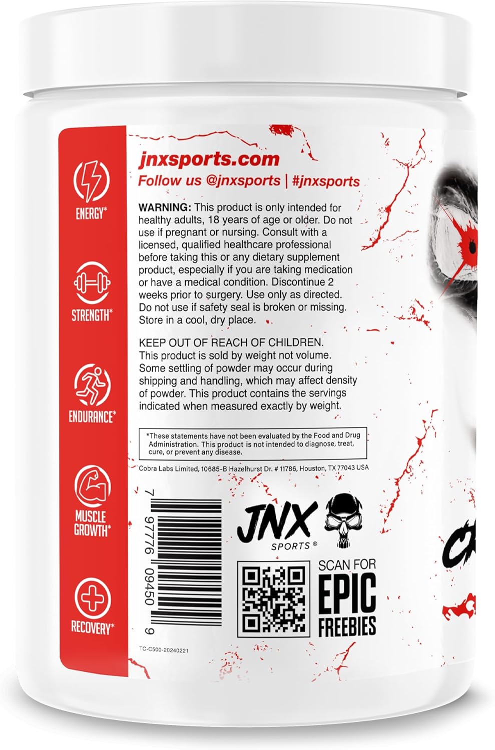 JNX SPORTS The Curse! Creatine Monohydrate Powder 500g 5g Per Serve Pure Micronized Creatine 100 Servings (17.6oz)