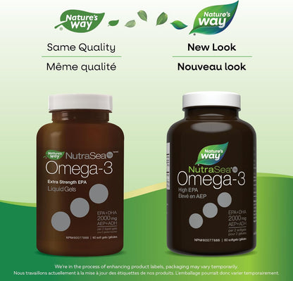 Nature's Way NutraSea hp Omega-3 - 超强 EPA - 清新薄荷味 Omega-3 补充剂 - 2000 毫克 EPA 和 DHA 鱼油（1500 毫克 EPA、500 毫克 DHA）- 支持儿童和成人健康的心脏和大脑功能，6…