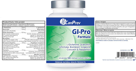 CanPrev GI-Pro 配方，120 粒素食胶囊，20 天用量，含 L-谷氨酰胺、槲皮素、朝鲜蓟、当归、菠萝蛋白酶、姜黄素和薄荷 - 支持消化舒适和整体肠道健康