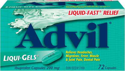 Advil Regular Strength Ibuprofen Pain Relief Liquid-Gels, Fast Acting Pain Relief for Migraine, Back, Neck, Joint, and Muscle Relief, 200mg (72 Count)