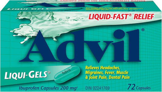 Advil Regular Strength Ibuprofen Pain Relief Liquid-Gels, Fast Acting Pain Relief for Migraine, Back, Neck, Joint, and Muscle Relief, 200mg (72 Count)