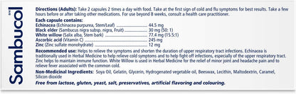 Sambucol Black Elderberry – Cold & Flu Relief | Echinacea, Zinc, Vitamin C & White Willow | Helps Relieve Congestion, Sore Throat, Coughs & Fatigue | Natural Health Product, For Adults | 24 Capsules