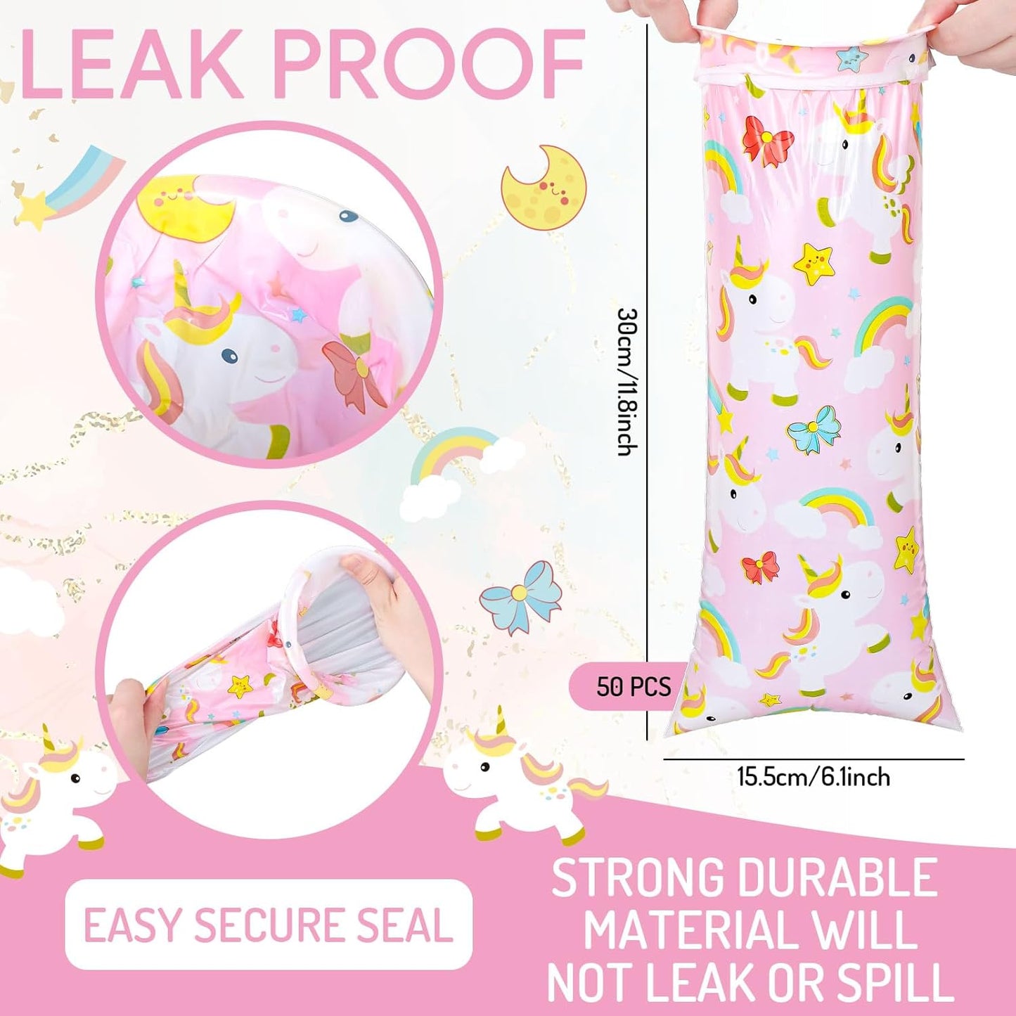 JarThenaAMCS 50Pcs Kids Vomit Bags Disposable Cartoon Emesis Bags Leak Proof Self Sealing Barf Bags Portable Throw Up Bag for Motion Car Air Sea Sickness Nausea Travel