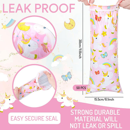 JarThenaAMCS 50Pcs Kids Vomit Bags Disposable Cartoon Emesis Bags Leak Proof Self Sealing Barf Bags Portable Throw Up Bag for Motion Car Air Sea Sickness Nausea Travel