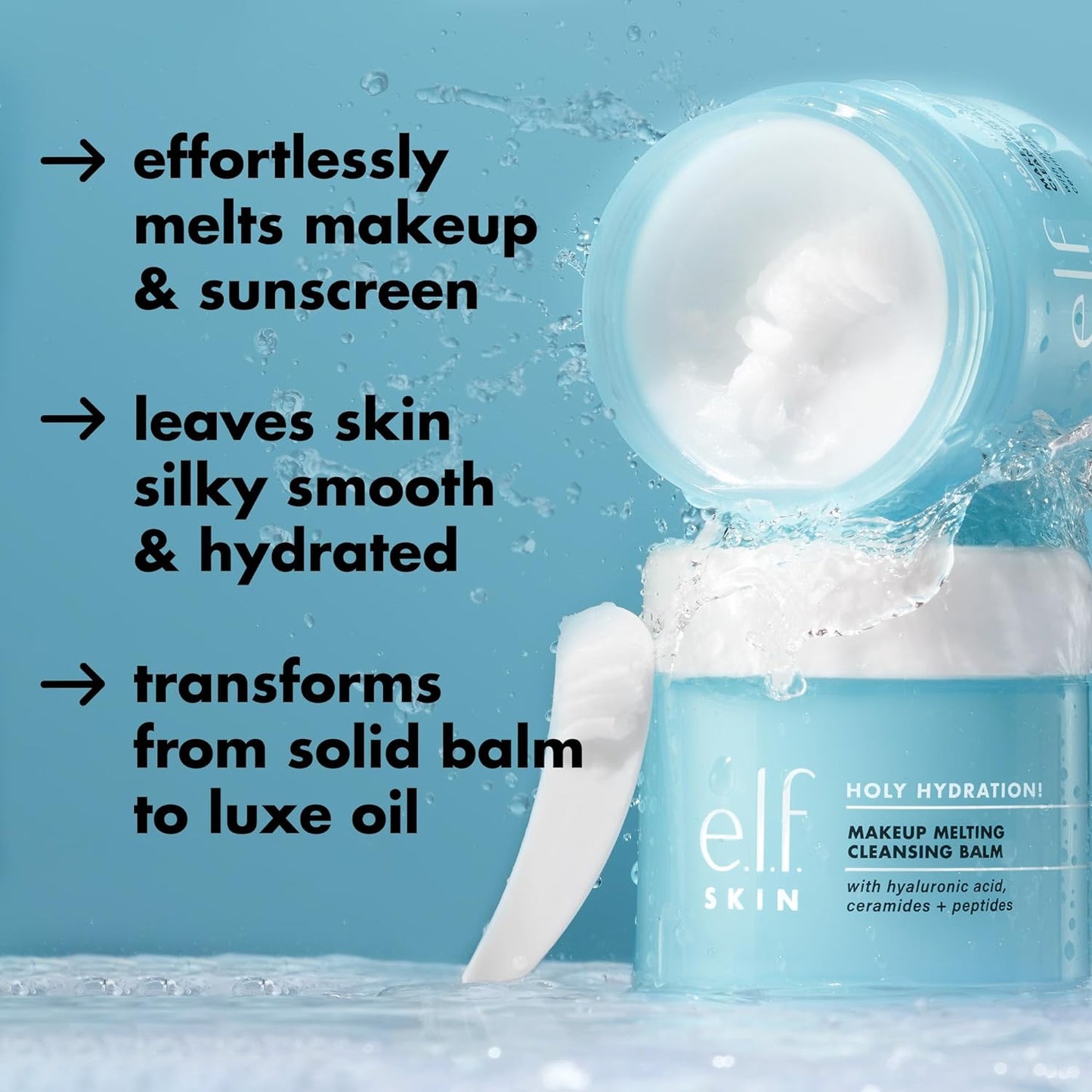 e.l.f. SKIN Holy Hydration Makeup Melting Cleansing Balm JUMBO, Face Cleanser & Makeup Remover, Infused with Hyaluronic Acid to Hydrate Skin, 3.5 Oz