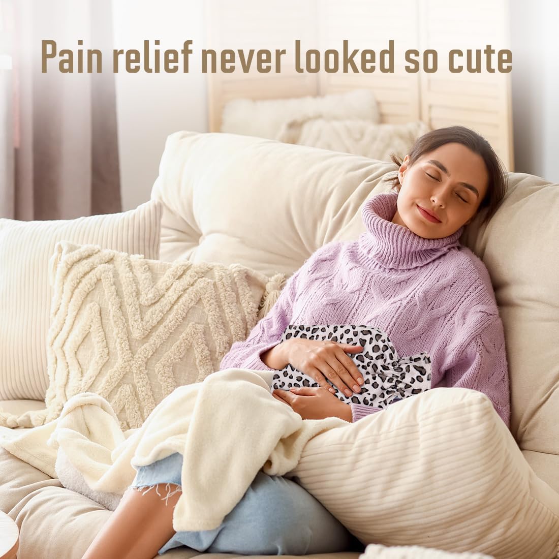 Bodico 热水袋带盖，橡胶加热垫，用于缓解痛经、肌肉疼痛等，秋冬季节热水袋，可爱斑马纹，1.7 升