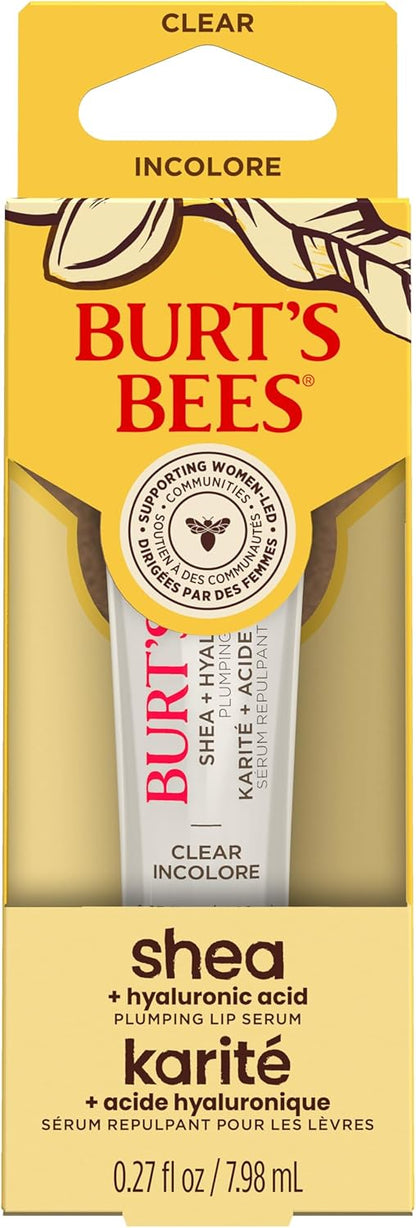 Burt's Bees 丰唇精华，蕴含 100% 天然乳木果油 + 透明质酸 | 丰唇膏，令双唇柔软亮泽 | 1 支装 - 透明
