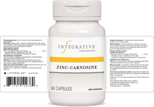 Integrative Therapeutics 鋅肌肽 – 優質鋅補充劑 – 75 毫克鋅肌肽 – 維持身體健康的因素 - PepZin GI – 60 粒膠囊