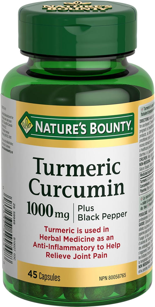 NATURE'S BOUNTY Turmeric Curcumin Plus Black Pepper, 1000 mg, Anti-inflammatory For Joint Pain, Aids Digestion, Antioxidant, Capsules, 54.5 g