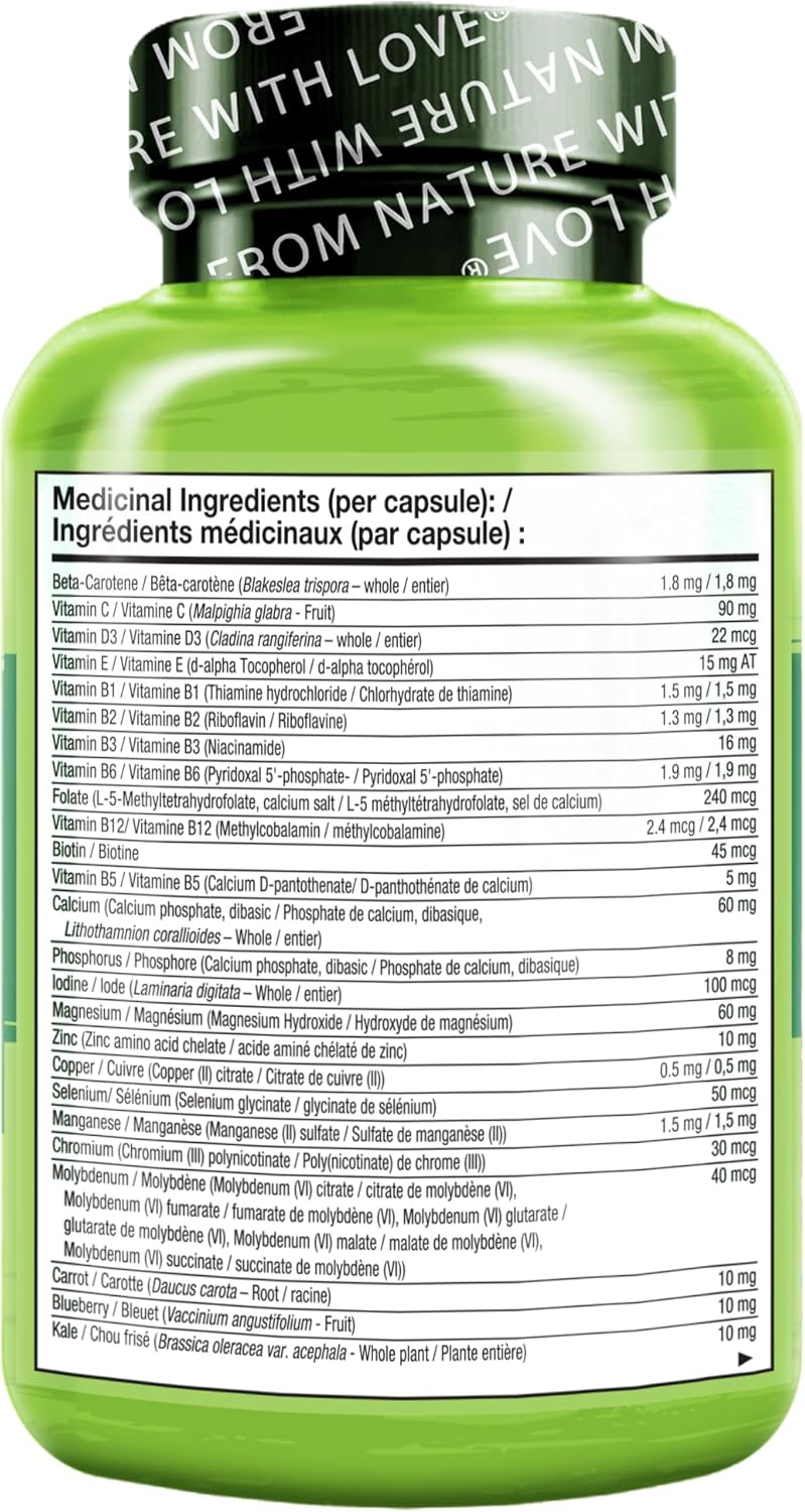 NATURELO 50歲以上女性每日一片複合維生素（無鐵） - 50歲以上女性更年期支持 - 全食物補充劑 - 非基因改造 - 不含大豆 - 60粒膠囊（2包） - 4個月用量