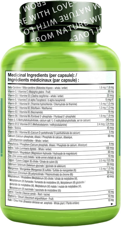 NATURELO 50歲以上女性每日一片複合維生素（無鐵） - 50歲以上女性更年期支持 - 全食物補充劑 - 非基因改造 - 不含大豆 - 60粒膠囊（2包） - 4個月用量