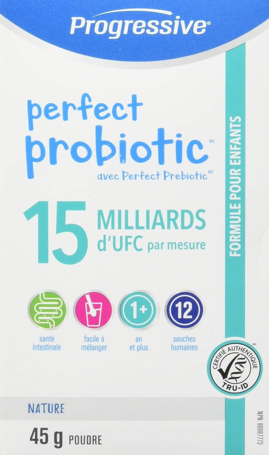 Progressive Perfect Probiotic for Kids, Powder Supplement, 15 Billion Active Cells, 45g,(Package May Vary)