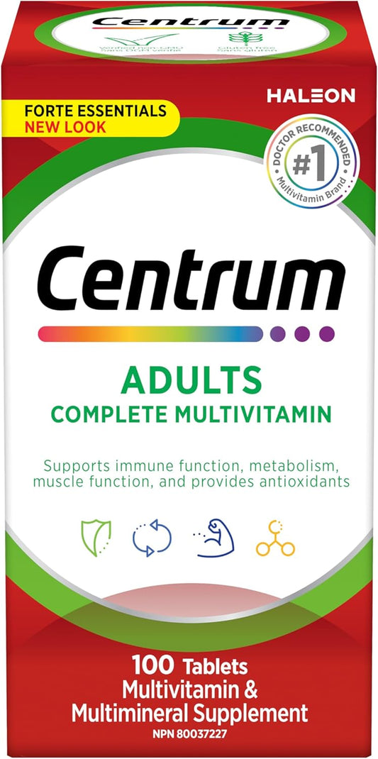 Centrum 成人强化必需多种维生素/矿物质补充剂，男女适用，100 片（包装可能有所不同）