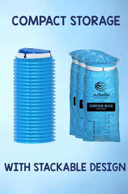 一次性嘔吐袋，嘔吐袋 - 40個嘔吐袋+40片濕紙巾，用於噁心、暈車、汽車、懷孕、化療嘔吐，藍色嘔吐袋，優質防漏，方便旅行