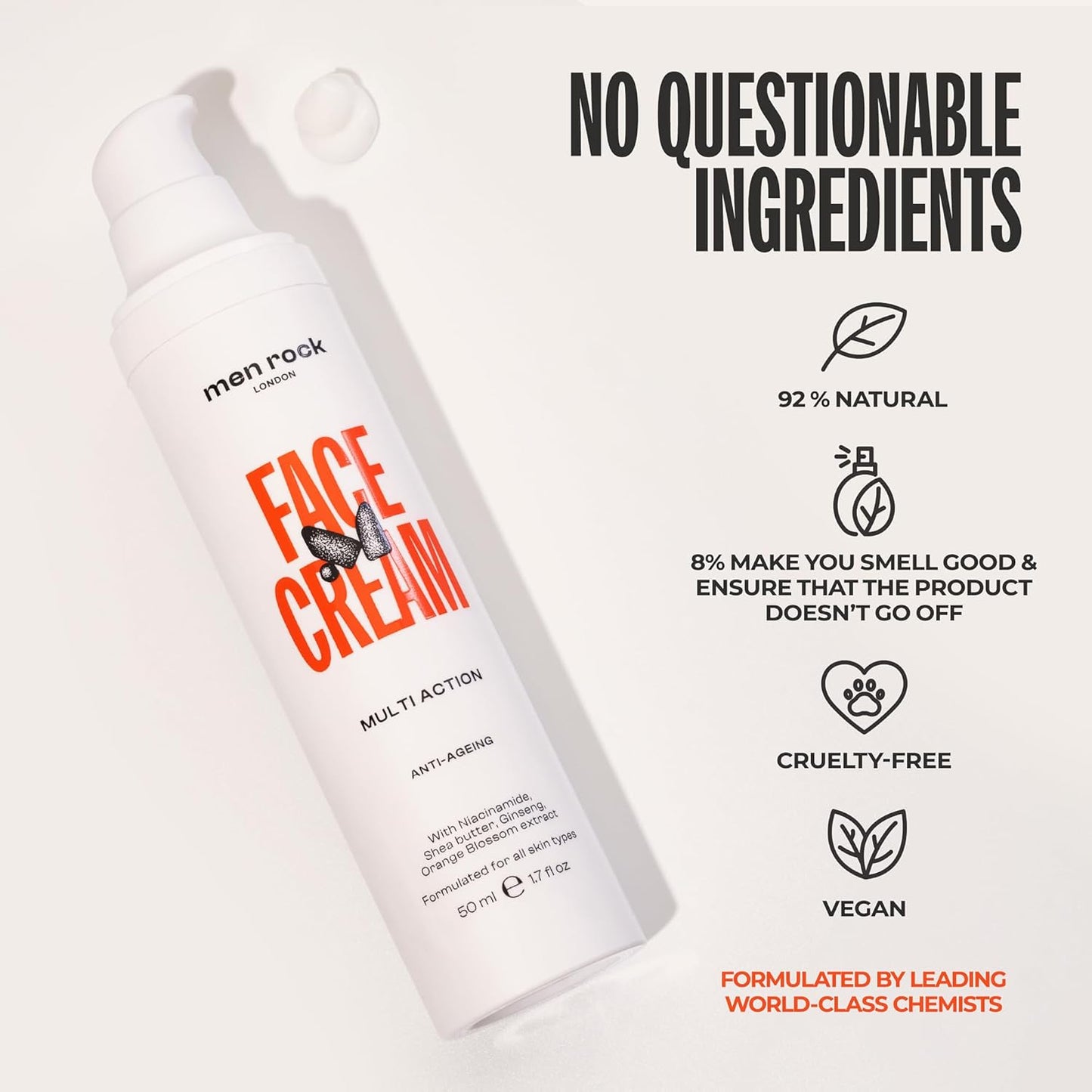 Men Rock Face Cream Multi Action Anti-Ageing - Mens Facial Moisturizer - Daily Face Moisturizer for Men - Skincare Products - Daily Lotion - 50 ml