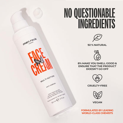 Men Rock Face Cream Multi Action Anti-Ageing - Mens Facial Moisturizer - Daily Face Moisturizer for Men - Skincare Products - Daily Lotion - 50 ml