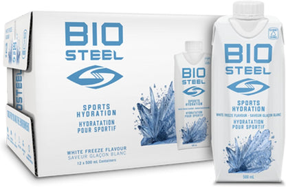 BioSteel Sports 加拿大制造无糖运动饮料 | White Freeze | 500毫升 12瓶装，含5种必需电解质，助您达到最佳补水效果