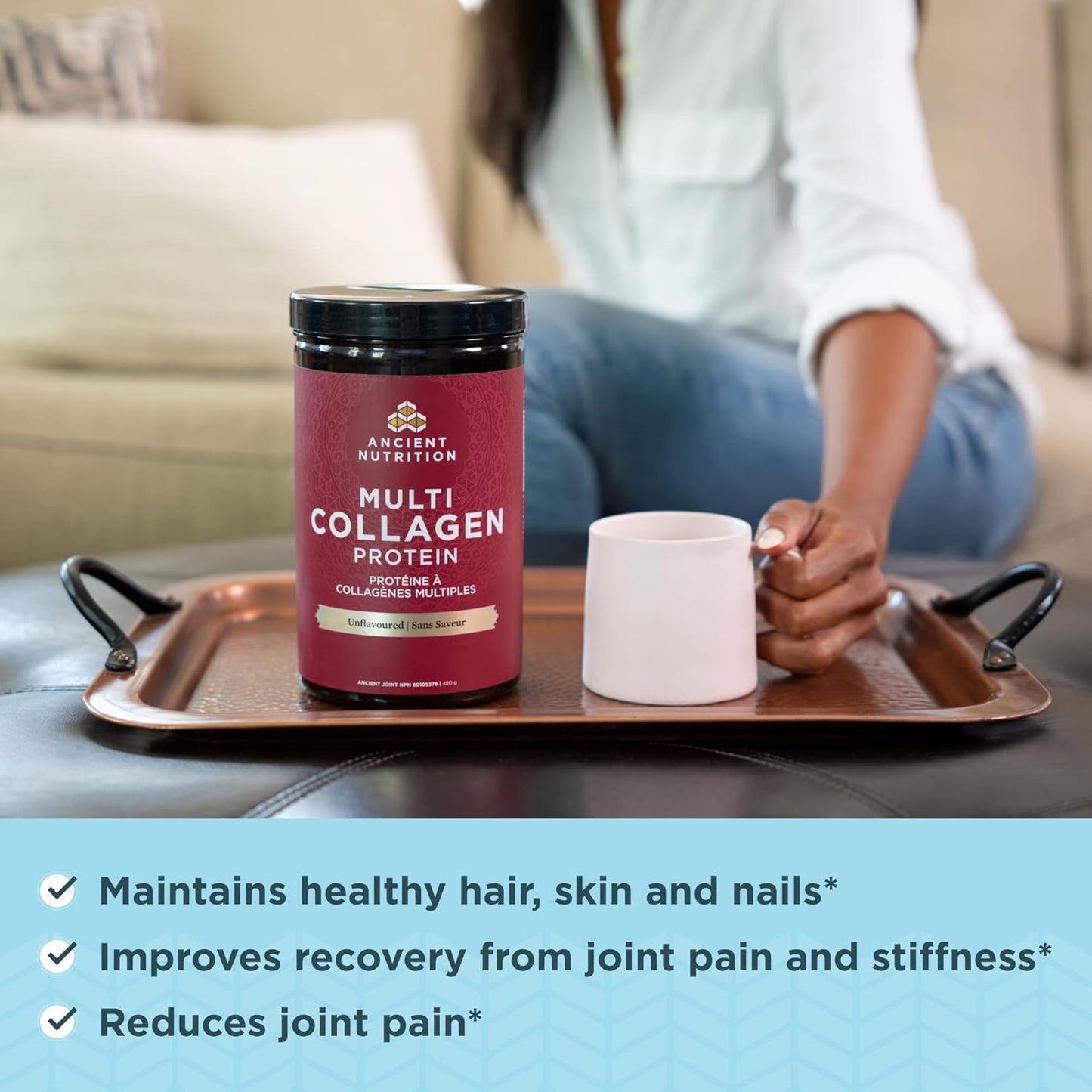 Ancient Nutrition 多胶原蛋白粉 - 无味，由 Josh Axe 博士配制，4 种胶原蛋白来源，5 种胶原蛋白类型，480 克