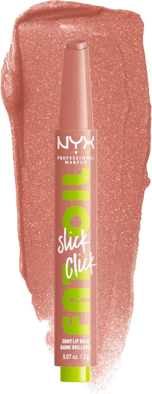 NYX 專業彩妝 Fat Oil Slick Click，潤唇膏，12 小時保濕，注入滋養油，高光澤效果，可疊加顏色，顏色：Group Chat（香檳珍珠）