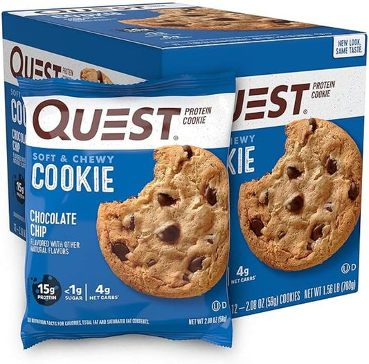 Quest Nutrition Chocolate Chip Protein Cookie, High Protein, High Fibre, Low Sugar, Keto Friendly & BBQ Flavour Original Style Protein Chips, High Protein, Baked, Not Fried