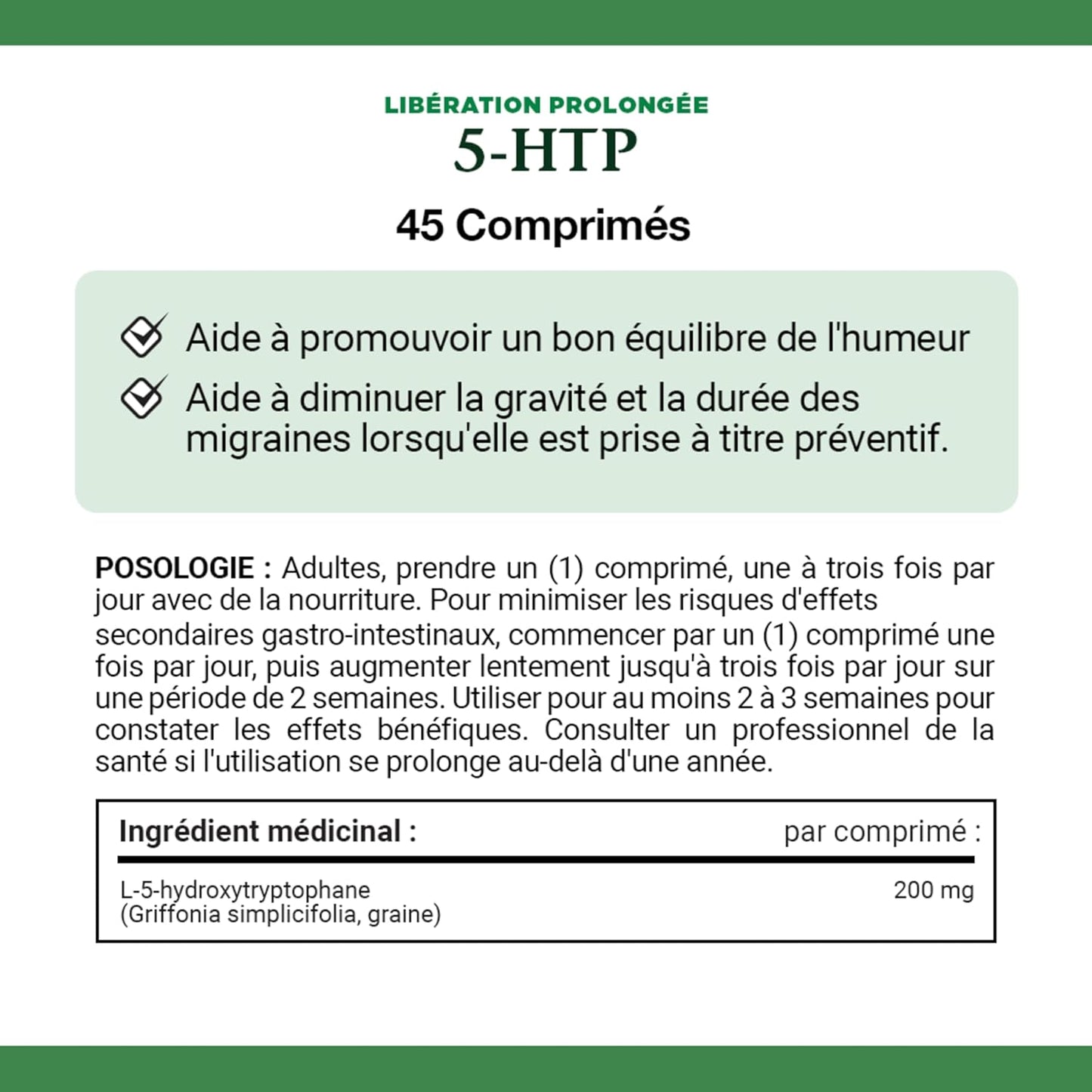自然之寶 5-HTP 緩釋片 200 毫克，有助於促進健康情緒平衡，作為預防藥物服用時有助於減輕偏頭痛的嚴重程度和持續時間，片劑，22.6 克