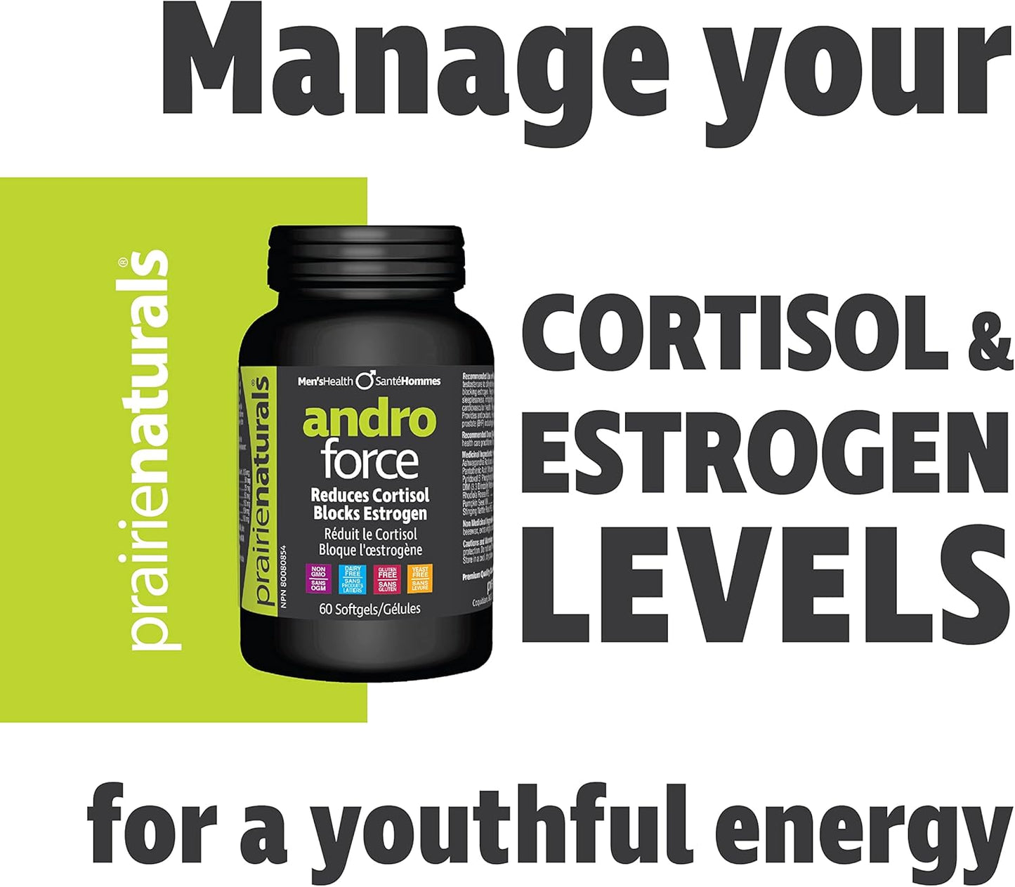 Prairie Naturals Andro-Force reduces stress, cortisol and C-reactive protein levels. Supports cardiovascular health. Antioxidant. Supports cognitive function. Aids is difficulty in urination (benign prostatic hyperplasia…