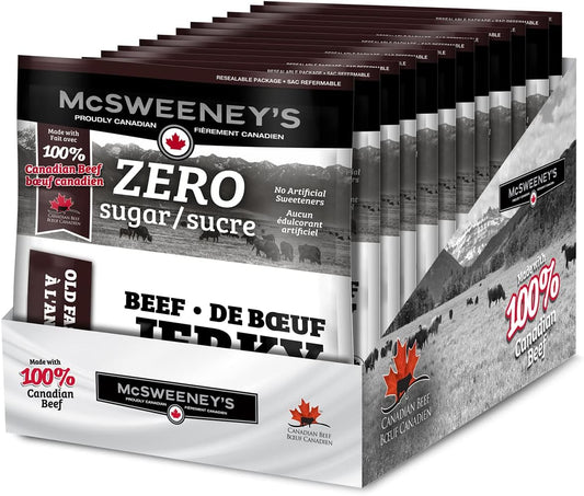 McSweeney's ZERO sugar Old Fashioned Beef Jerky.100% Made In Canada Sugar Free Snacks, School Snacks, Gluten Free, High Protein Snacks, Keto Friendly, Low Fat, Naturally Smoked, 70g (Pack of 12)