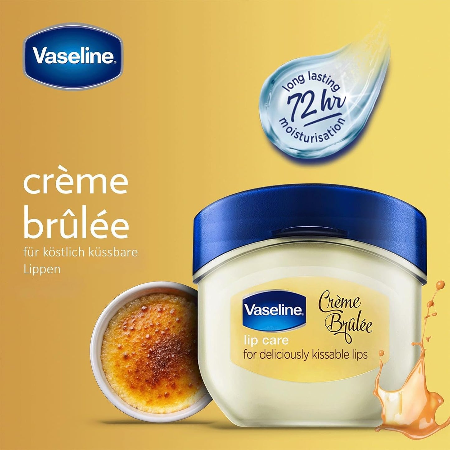 Vaseline® Lip Therapy® Crème Brulee Mini, Long-lasting moisturization, with a light scent of crème brulee