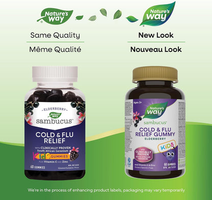 Nature's Way 接骨木感冒和流感缓解儿童接骨木软糖 – 用于草药，帮助缓解 3 岁以上儿童的症状（咳嗽、流鼻涕和喉咙痛），60 粒软糖