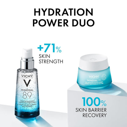 薇姿保湿面霜，矿物 89 哑光冰糕无香凝胶和透明质酸面部精华套装，适合中性至油性、敏感性肌肤，皮肤科医生推荐