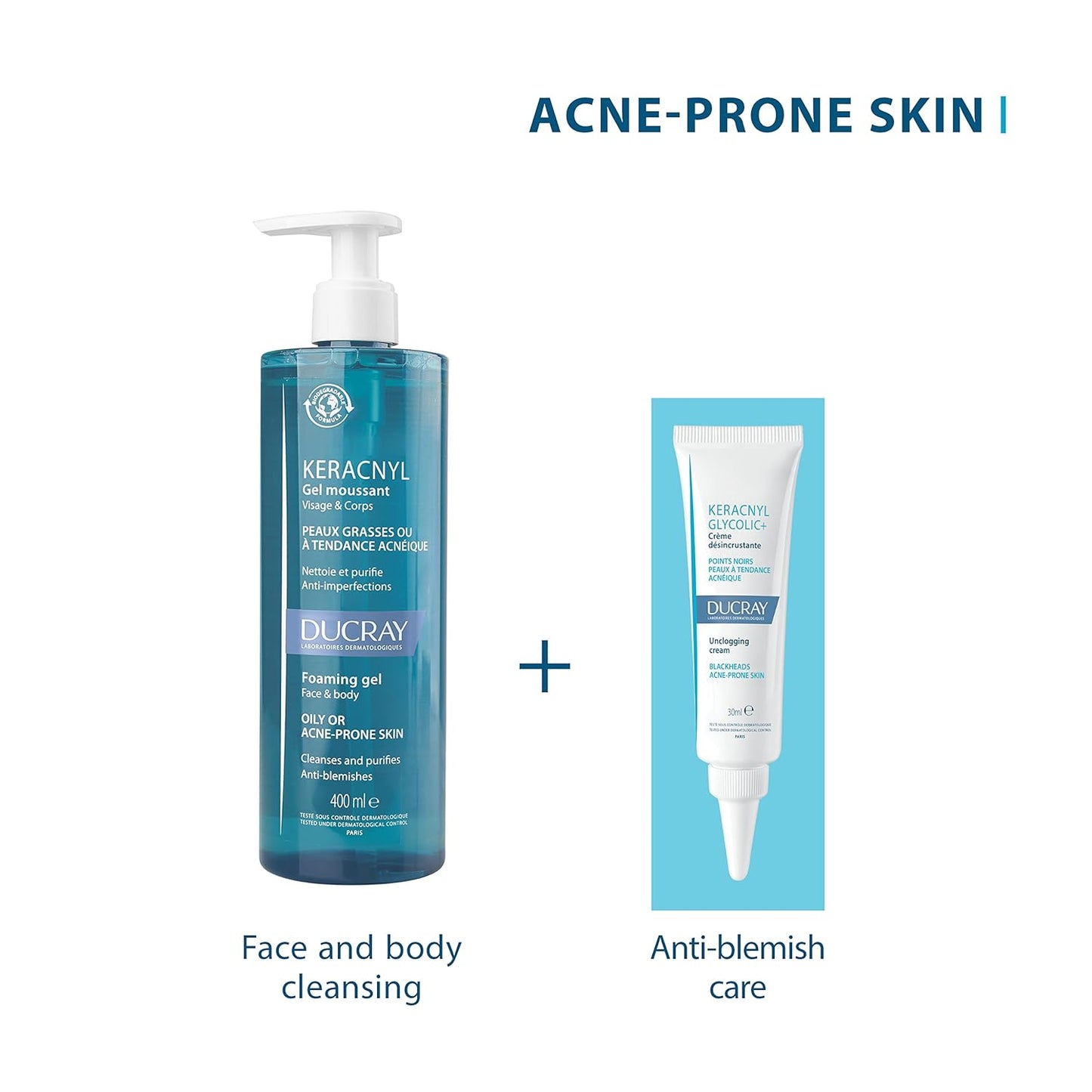 Ducray - Keracnyl Foaming Gel - Acne-Prone Skin - Face and Body - 400ml