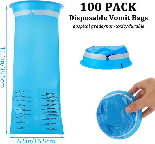 Acrux7 100 Pack Vomit Bags Disposable Emesis Bag for Car Boat Travel