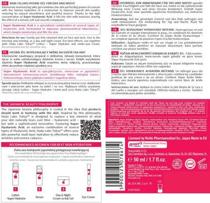 Hada Labo Tokyo Intense Hydrating Skin-Plumping Gel - Day & Night Face Moisturizer with Super Hyaluronic Acid - Fragrance Free