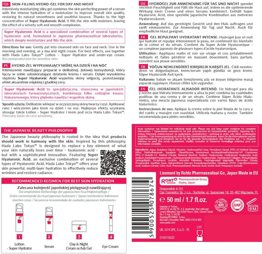 Hada Labo Tokyo Intense Hydrating Skin-Plumping Gel - Day & Night Face Moisturizer with Super Hyaluronic Acid - Fragrance Free