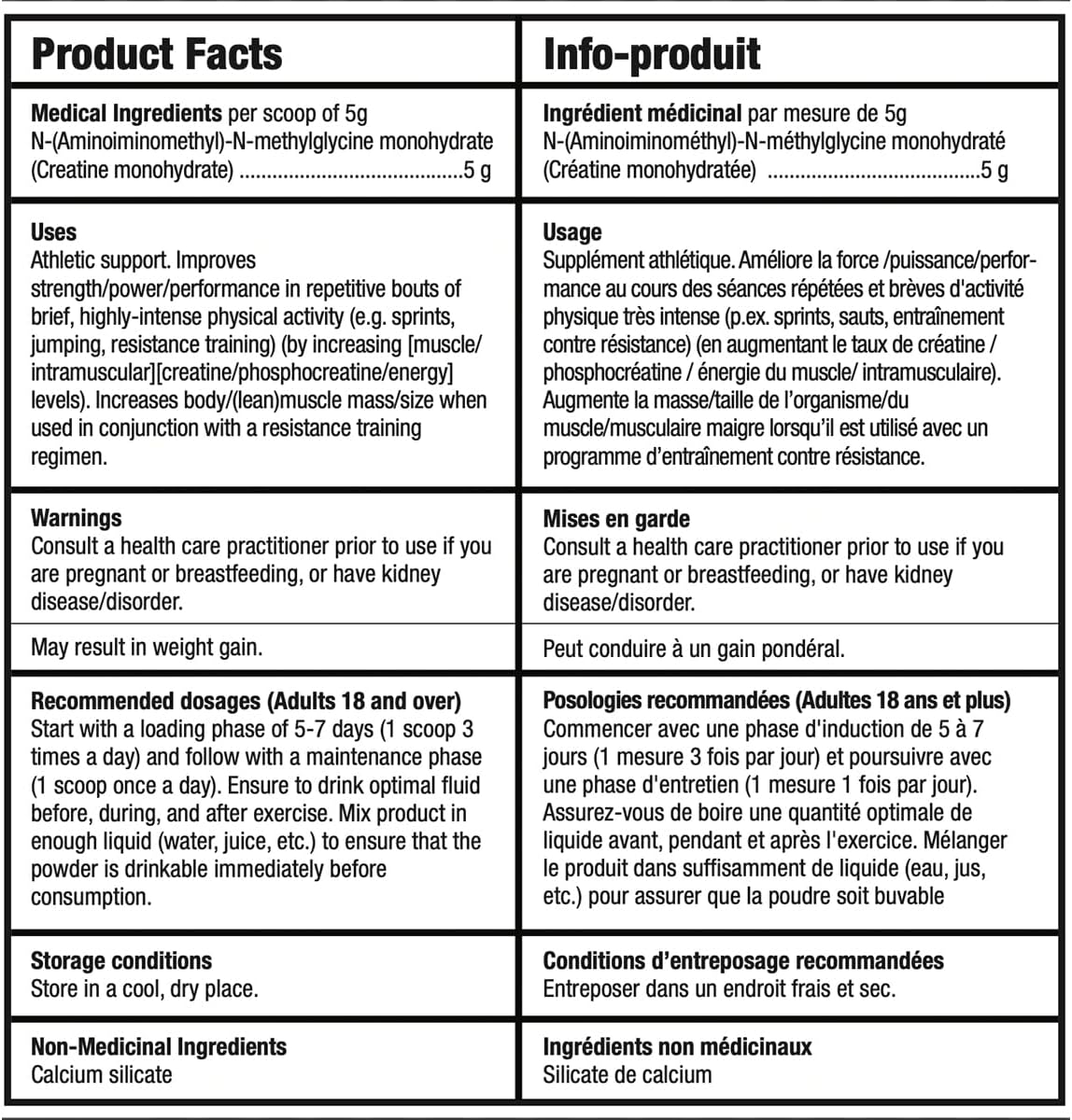 BULL Nutrition – 微粉化肌酸一水合物补充剂粉，用于促进肌肉生长、增强耐力和力量，从而提高运动表现 – 加拿大制造 – 220 份，1100 克 - 无味