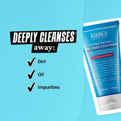 Kiehl's 超保濕無油潔面乳，適用於油性至中性肌膚的泡沫潔面乳，明顯減少多餘油脂，含沙漠植物和檸檬果提取物，不含防腐劑，無香料