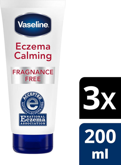 Vaseline Clinical Care™ Body Cream lotion for eczema prone skin Eczema Calming Therapy Cream with Colloidal Oatmeal Skin Protectant to provide instant relief for dry, itchy skin 200 ml, 3 pack