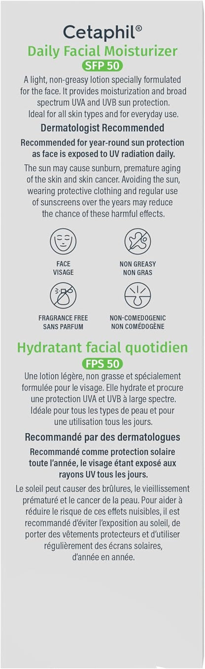 Cetaphil Daily Facial Moisturizer, SPF 50 Gentle Face Lotion for All Skin Types, Light Weight, Oil Free, Dermatologist Recommended Sensitive Skincare, 50ml, Pack of 1