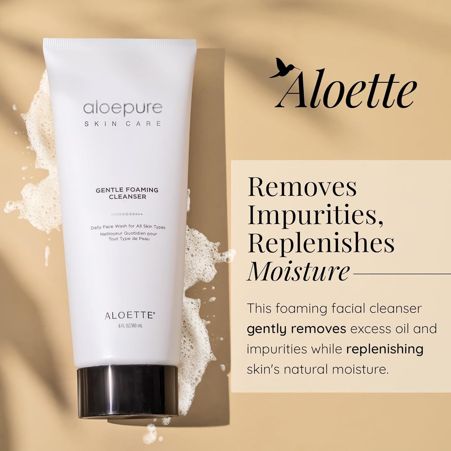 Aloette Gentle Foaming Facial Cleanser - Moisturizing Face Wash for Women & Men - Facewash Skin Cleanser Rejuvenates & Replenishes Natural Moisture, Facial Cleansing for All Skin Types - 6 Fl Oz