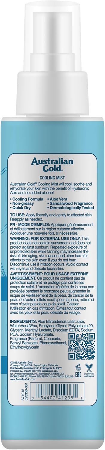 Australian Gold 清凉喷雾，含芦荟、透明质酸、速干配方，148ML