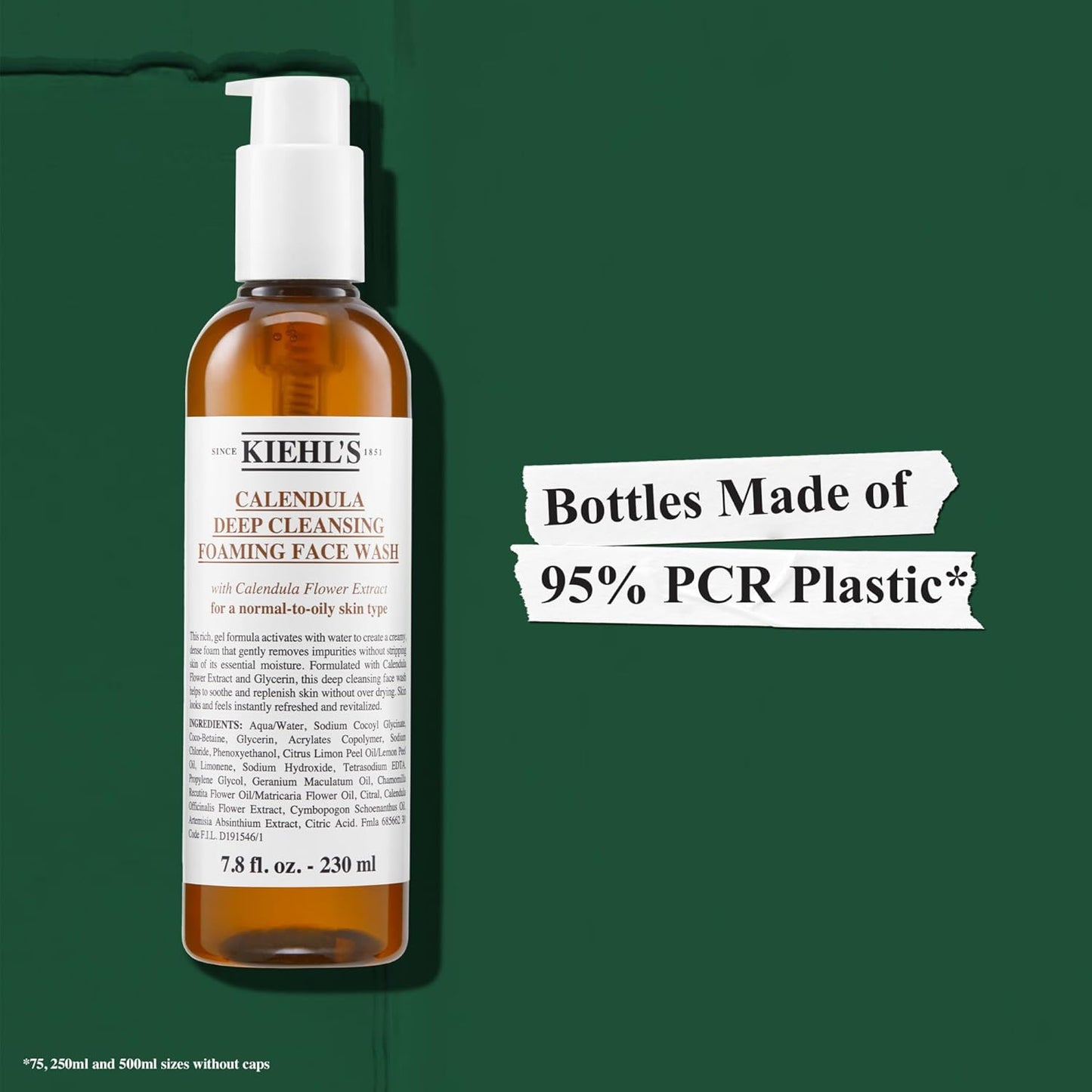 Kiehl's Calendula Deep Cleansing Face Wash, Balances Skin While Gently Removing Impurities, Soothing and Refreshing, Boosts Moisture Barrier for Soft-Feeling Skin, Paraben + Sulfate Free