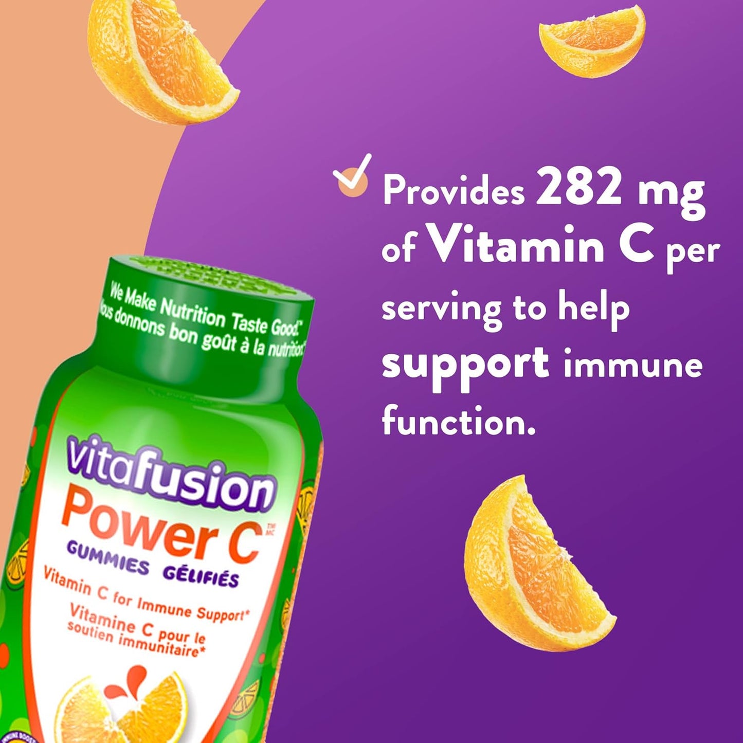 Vitafusion Power C 成人维生素软糖，抗氧化剂1，免疫功能2，150 粒（1.5 个月用量），包装可能有所不同。